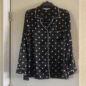 Lonxu Polka Dots Silk Satin Long Sleeve Pj Top Women’s Sz XL